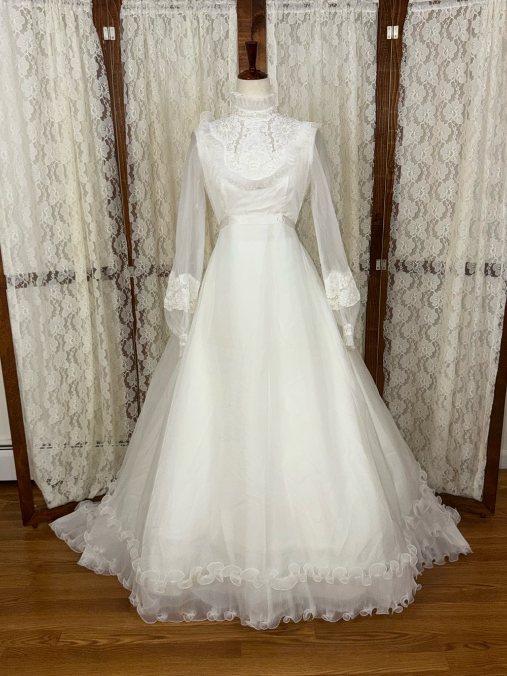 Stunning Vintage 1970s Bridal Originals Victorian High Neck Wedding Gown